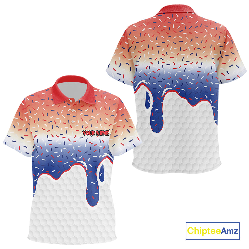 Red, white and blue dripping candy Kid golf polos shirt Custom funny Golf attire For Kid NQS10058
