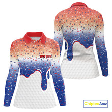 Load image into Gallery viewer, Red, white and blue dripping candy Women Golf polo shirts Custom funny Golf attire For Women NQS10058