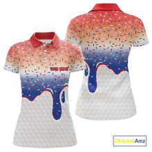 Load image into Gallery viewer, Red, white and blue dripping candy Women Golf polo shirts Custom funny Golf attire For Women NQS10058