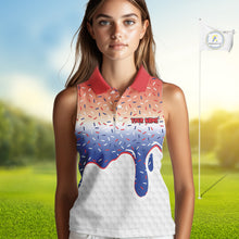 Load image into Gallery viewer, Red, white and blue dripping candy Women Sleeveless polos shirt Custom funny Golf attire For Women NQS10058