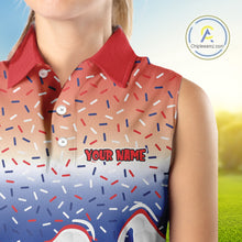 Load image into Gallery viewer, Red, white and blue dripping candy Women Sleeveless polos shirt Custom funny Golf attire For Women NQS10058