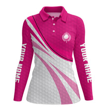 Load image into Gallery viewer, Pink and white golf shirt custom name Women golf polo shirts, ladies pink golf polo, golfer gifts NQS7976