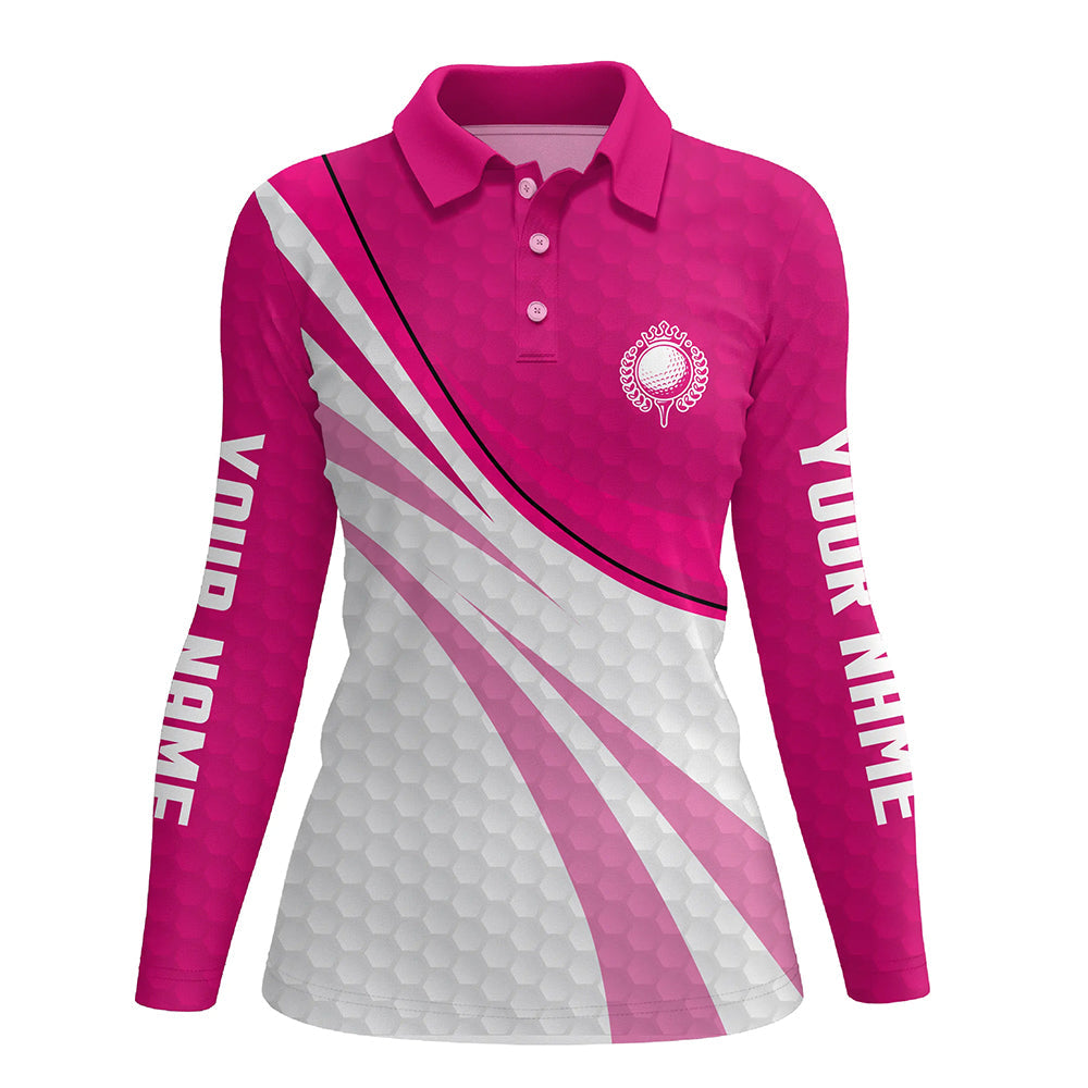 Pink and white golf shirt custom name Women golf polo shirts, ladies pink golf polo, golfer gifts NQS7976