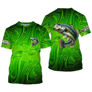 Bass fishing green camo customize name performance long sleeves Fishing shirts for men, women, kid NQS6061