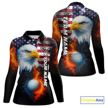 Load image into Gallery viewer, Smoke American Flag Eagle Fire and water Golf polo shirt for Women Custom patriotic Team golf top NQS10354