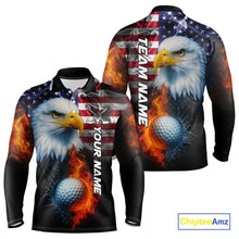 Load image into Gallery viewer, Smoke American Flag Eagle Fire and water Golf polo shirt for Men Custom patriotic Team Mens golf top NQS10354