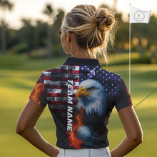 Load image into Gallery viewer, Smoke American Flag Eagle Fire and water Golf polo shirt for Women Custom patriotic Team golf top NQS10354