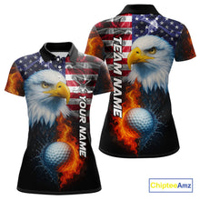 Load image into Gallery viewer, Smoke American Flag Eagle Fire and water Golf polo shirt for Women Custom patriotic Team golf top NQS10354