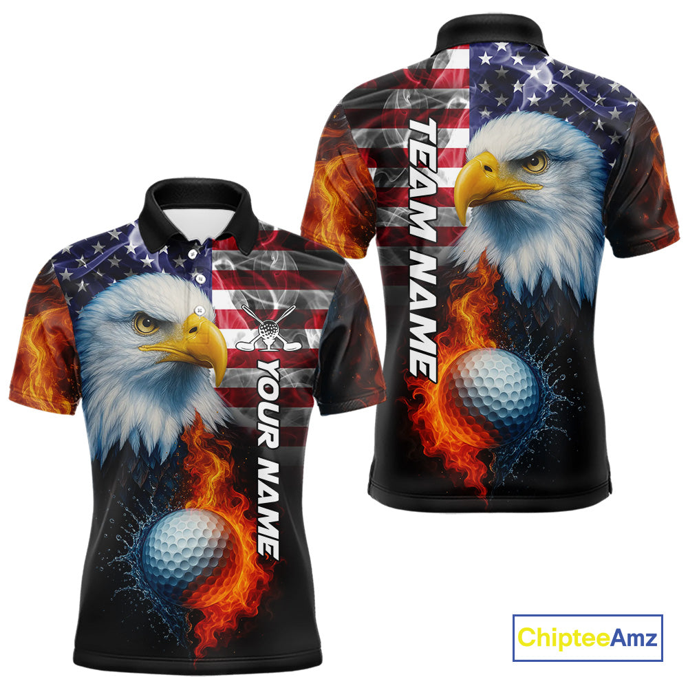 Smoke American Flag Eagle Fire and water Golf polo shirt for Men Custom patriotic Team Mens golf top NQS10354