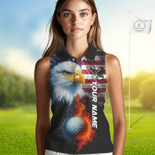 Load image into Gallery viewer, Smoke American Flag Eagle Fire and water Golf sleeveless polo shirt Custom patriotic Team golf top NQS10354