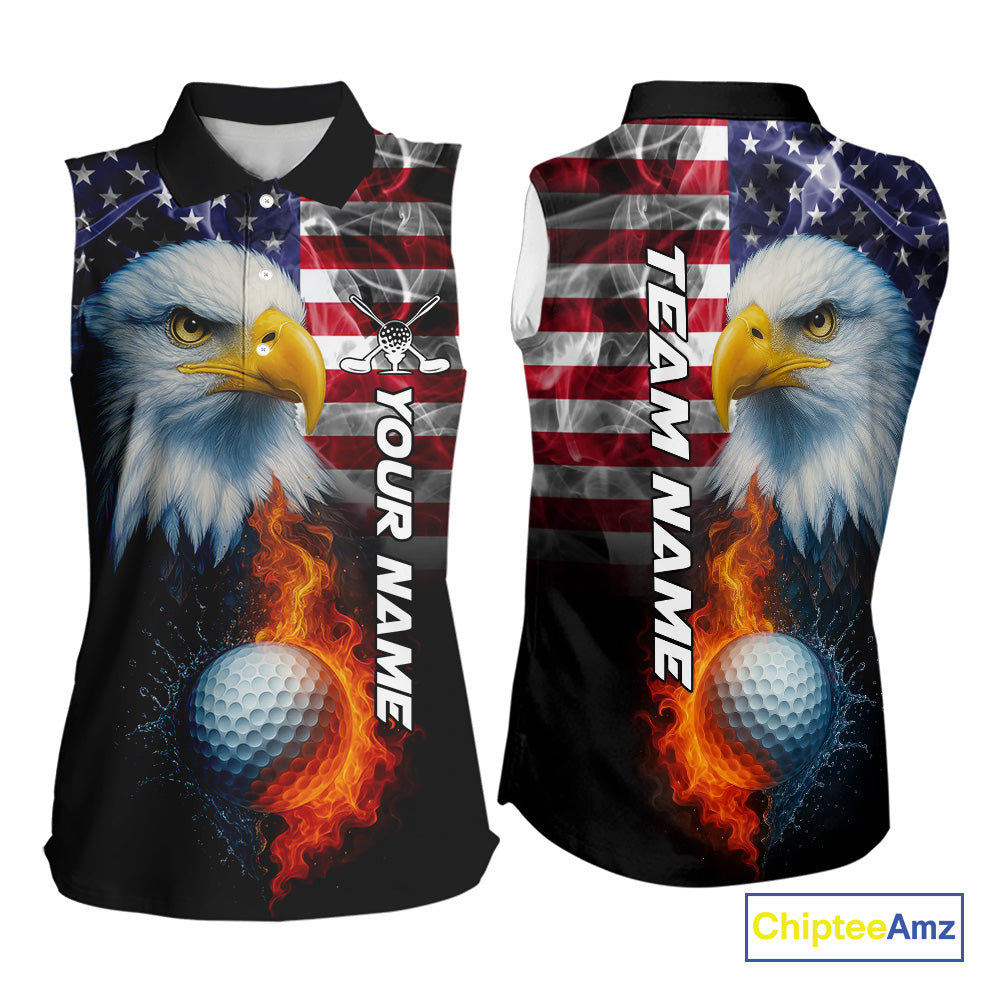 Smoke American Flag Eagle Fire and water Golf sleeveless polo shirt Custom patriotic Team golf top NQS10354