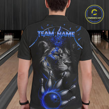 Load image into Gallery viewer, Custom Black and Blue Lion Bowling Polo, Quarter Zip shirts for Men, Lion Team Bowling Jerseys NQS10585