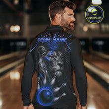 Load image into Gallery viewer, Custom Black and Blue Lion Bowling Polo, Quarter Zip shirts for Men, Lion Team Bowling Jerseys NQS10585