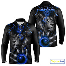 Load image into Gallery viewer, Custom Black and Blue Lion Bowling Polo, Quarter Zip shirts for Men, Lion Team Bowling Jerseys NQS10585
