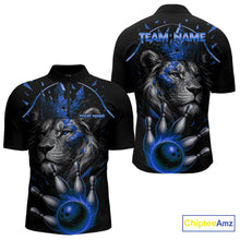Load image into Gallery viewer, Custom Black and Blue Lion Bowling Polo, Quarter Zip shirts for Men, Lion Team Bowling Jerseys NQS10585