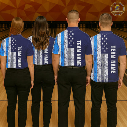 Blue Grunge American Flag Bowling Shirts For Women Custom patriotic Bowling Team League Jerseys NQS11176