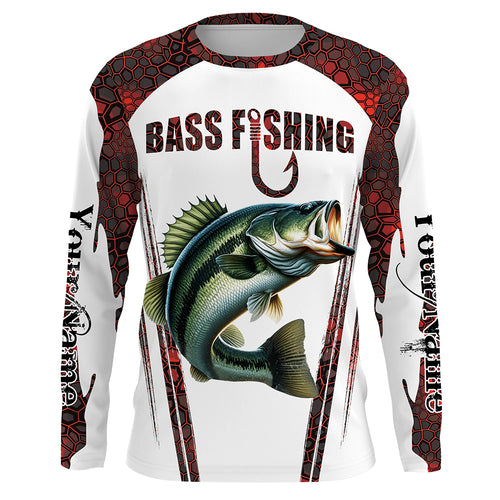 Bass fishing red camo Custom Name Funny Fishing Shirts UV Protection Gift For Fisherman NQS5111