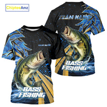 Load image into Gallery viewer, Blue Camo Largemouth Bass fishing Custom sun protection Bass fishing jerseys, custom fishing apparel NQS9931