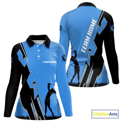 Women golf polo shirts custom blue and black golf tops for ladies, best golf gifts NQS10062