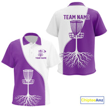 Load image into Gallery viewer, White and Purple Kid Disc golf polo shirts Custom name disc golf clothing for team NQS10068