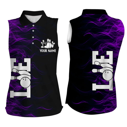 Purple Flame Bowling Custom Women Sleeveless Polo Bowling Shirts Bowling Team Jerseys Tournament NQS8410