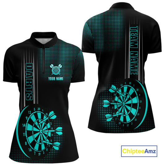 Personalized Black and Turquoise Darts Shirt For Women Custom Dart Outfit Team Jerseys NQS10595