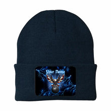 Load image into Gallery viewer, Blue lightning thunder bowling American flag Eagle custom Rectangle Patch Bowling Knit Beanie Hat NQS10800