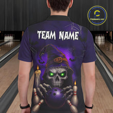 Load image into Gallery viewer, Custom Purple Skull Halloween Bowling Polo, Quarter Zip Shirts For Men, Skull Team Bowling Jersey NQS10803