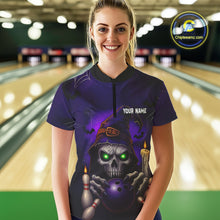 Load image into Gallery viewer, Custom Purple Skull Halloween Bowling Polo, Quarter Zip Shirts For Women, Skull Team Bowling Jersey NQS10803