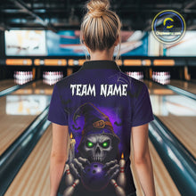 Load image into Gallery viewer, Custom Purple Skull Halloween Bowling Polo, Quarter Zip Shirts For Women, Skull Team Bowling Jersey NQS10803
