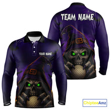 Load image into Gallery viewer, Funny Purple Skull Halloween Men golf polo shirts Custom Halloween team mens golf wear NQS10804