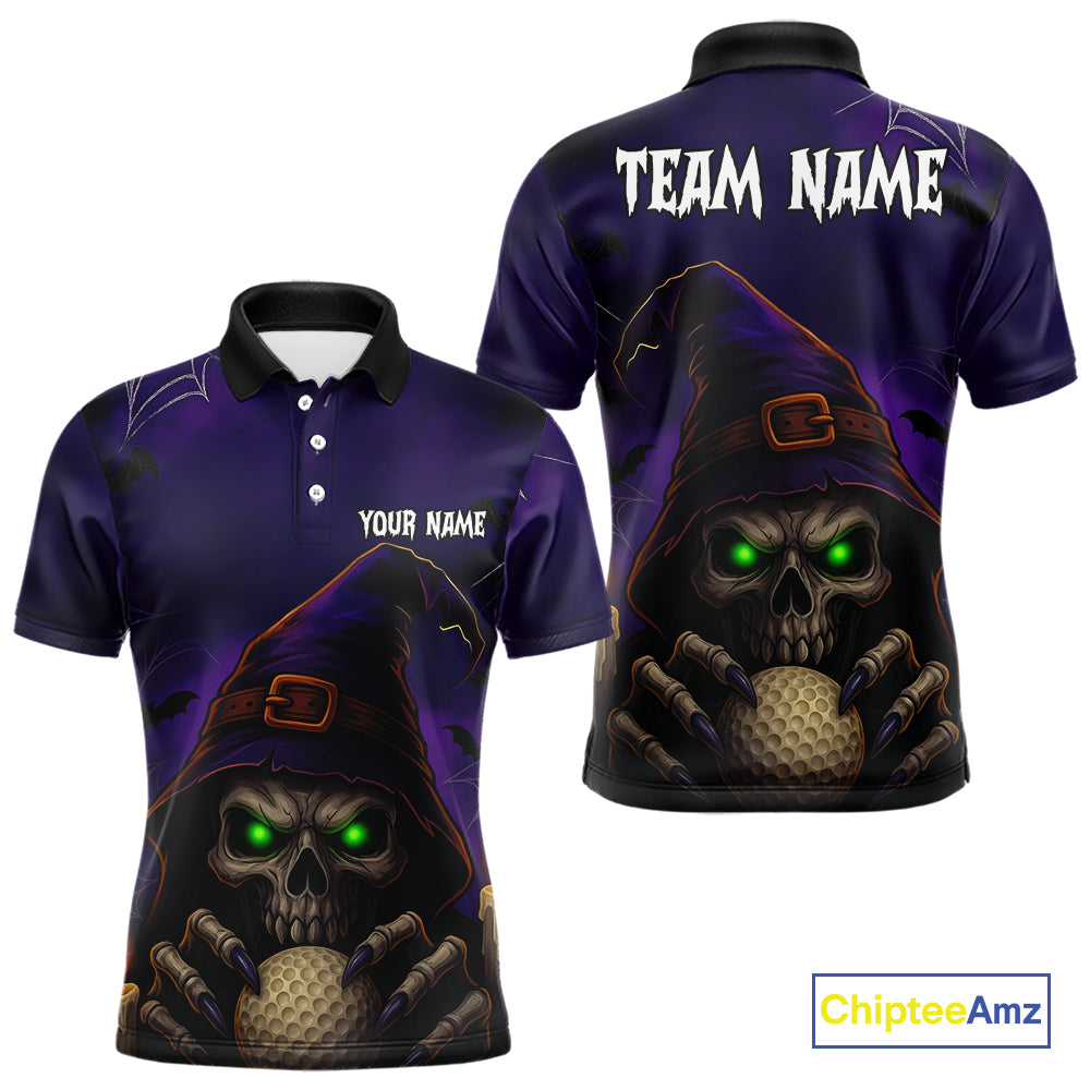 Funny Purple Skull Halloween Men golf polo shirts Custom Halloween team mens golf wear NQS10804