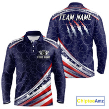 Load image into Gallery viewer, American Flag Camo Bowling Shirts For Men Custom patriotic Bowling Team Polo, 1/4 zip Jerseys | Navy NQS11180