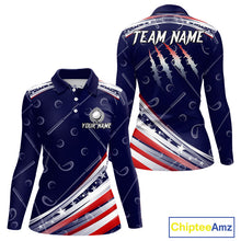 Load image into Gallery viewer, American Flag Camo Golf Polo Shirts For Women Custom patriotic ladies golf shirt, golfer gifts | Navy NQS11181