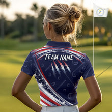 Load image into Gallery viewer, American Flag Camo Golf Polo Shirts For Women Custom patriotic ladies golf shirt, golfer gifts | Navy NQS11181