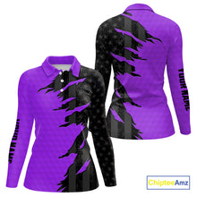 Load image into Gallery viewer, Personalized Women golf polo shirt custom purple golf ball black American flag ladies golf apparel NQS10071