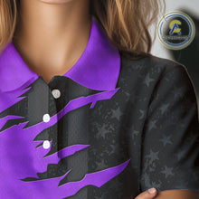Load image into Gallery viewer, Personalized Women golf polo shirt custom purple golf ball black American flag ladies golf apparel NQS10071