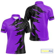Load image into Gallery viewer, Personalized Mens golf polo shirts custom purple golf ball skin black American flag mens golf apparel NQS10071