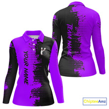 Load image into Gallery viewer, Black and Purple Bowling Polo, Quarter Zip shirts for Women Custom Bowling Team Jerseys NQS10221