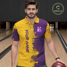 Load image into Gallery viewer, Yellow and Purple Bowling Polo, Quarter Zip shirts for Men Custom Bowling Team Jerseys NQS10222