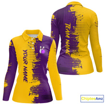 Load image into Gallery viewer, Yellow and Purple Bowling Polo, Quarter Zip shirts for Women Custom Bowling Team Jerseys NQS10222