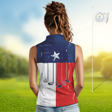 Load image into Gallery viewer, Texas Flag Golf Clubs sleeveless polo shirt Custom patriotic ladies golf top, personalized golf gifts NQS10381
