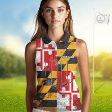 Load image into Gallery viewer, Maryland Flag Golf Clubs sleeveless polo shirt Custom patriotic golf top, personalized golf gifts NQS10382