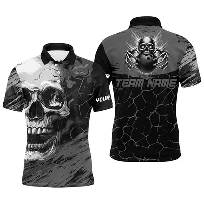 Black and Gray Skull Bowling Custom Bowling Polo, 1/4 zip Shirts For Men Bowling Team League Jerseys NQS8425