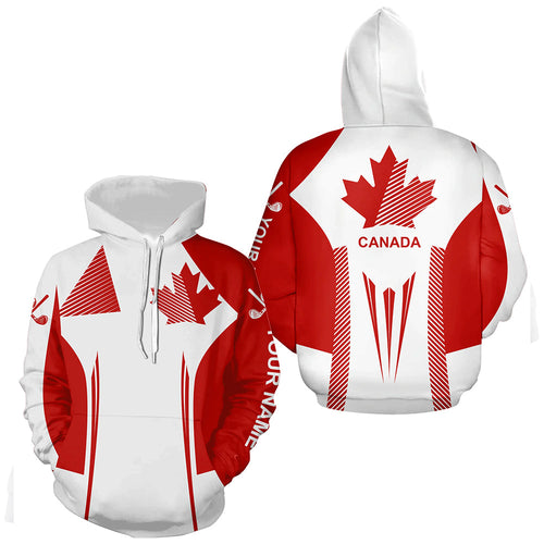 Personalized white and red Canada flag Golf Hoodies, patriotic gifts for golf lover NQS8620