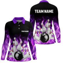 Load image into Gallery viewer, Purple Flame Fire Bowling Polo, Quarter Zip Shirts For Women Custom name Team Bowling Jerseys Bowler NQS8628