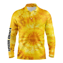 Load image into Gallery viewer, Mens golf polo shirts with yellow tie dye pattern custom pattern golf shirt for men, golf tops mens NQS5643