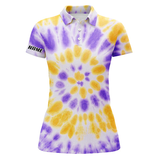 Womens golf polo shirts with purple yellow tie dye pattern custom pattern team golf shirt for women NQS5644