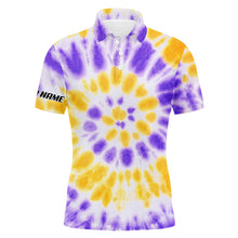 Load image into Gallery viewer, Mens golf polo shirts purple yellow tie dye pattern custom pattern golf shirt for men, golf tops mens NQS5644