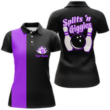 Load image into Gallery viewer, Splits&#39;n Giggles Bowling polo Shirt For Women Personalized black purple retro bowling Jersey NQS6074